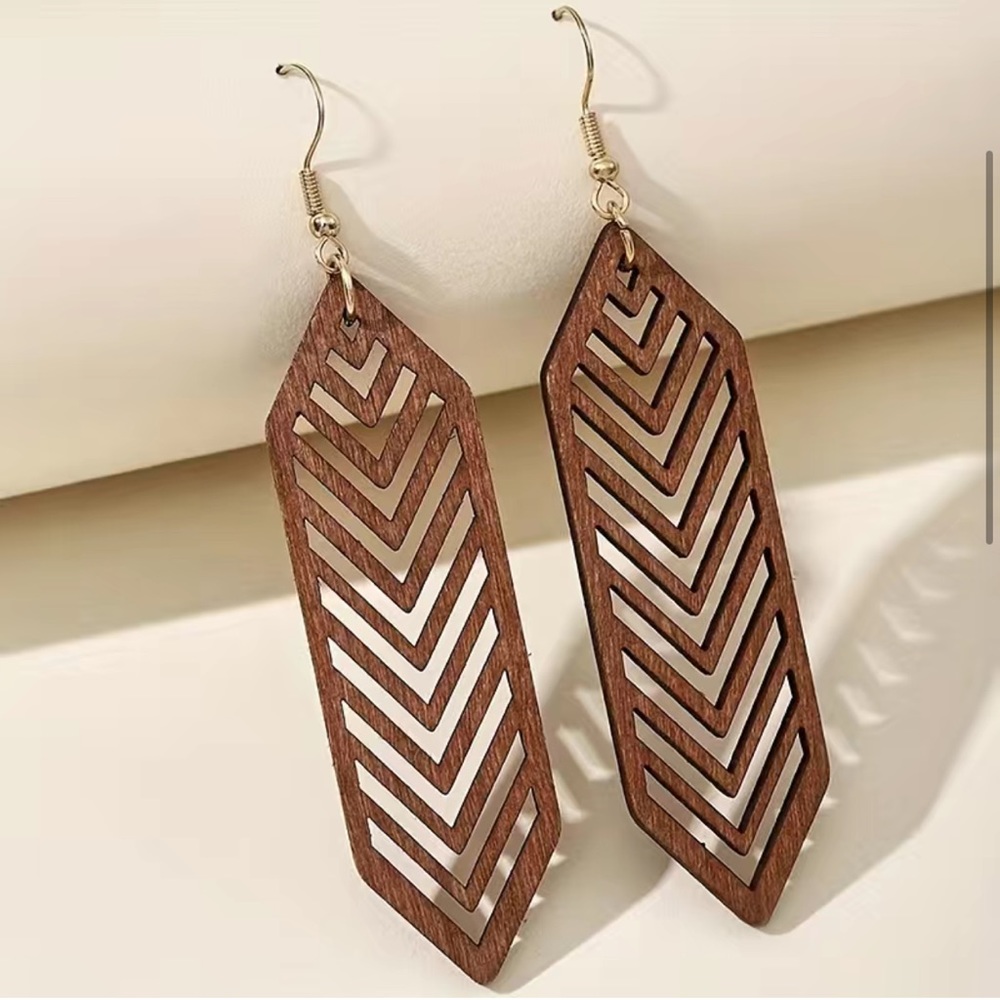 Hexagonal Shape Hollow Pattern Dangle Earrings| Wooden Jewelry Gift For Her